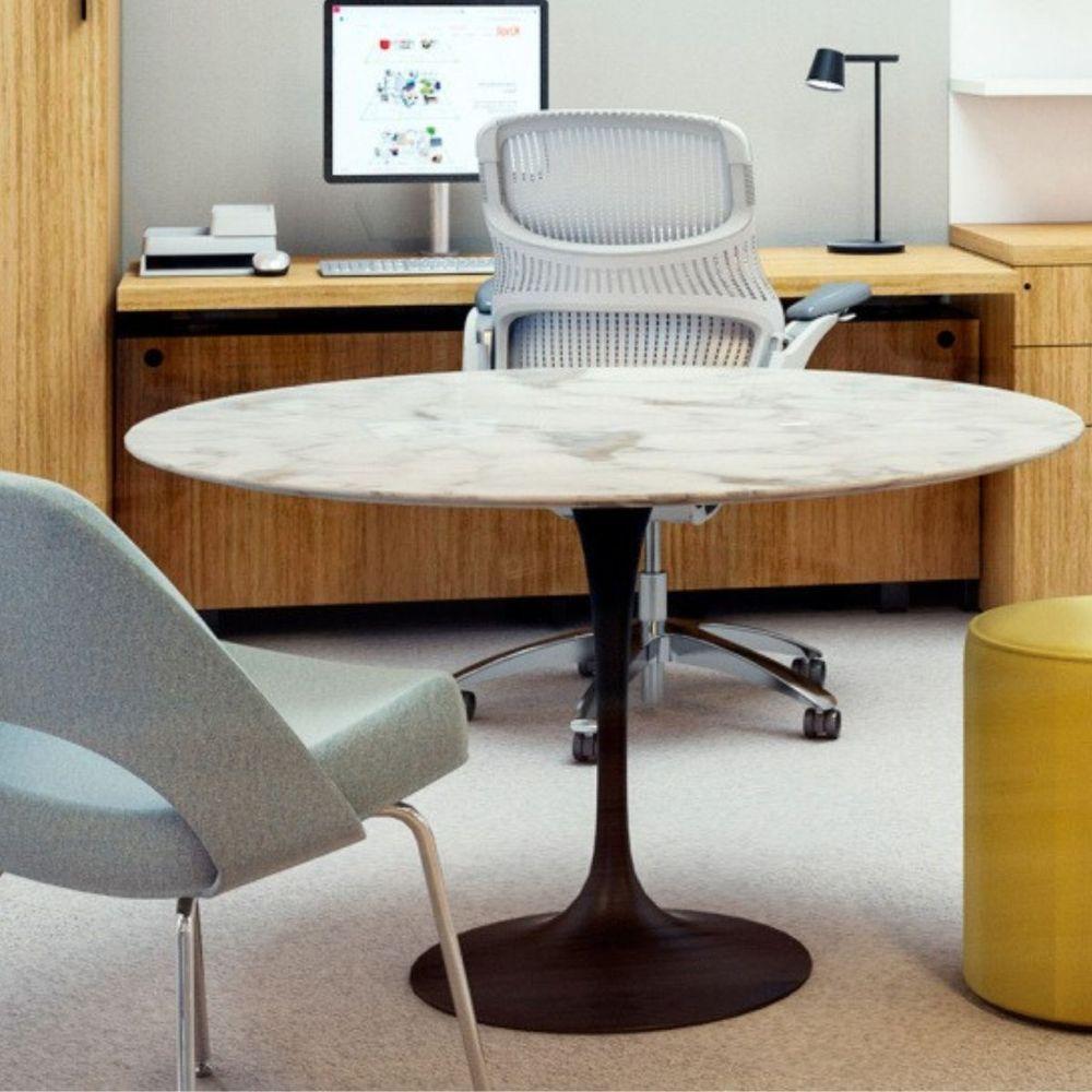 Mesa De Jantar Tulipa Saarinen Redonda 130 Cm Mármore Branco Extra Cor Preto - 2