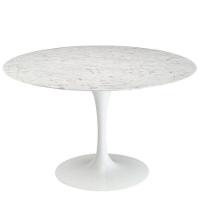Mesa De Jantar Tulipa Saarinen Redonda 110 Cm Mármore Carrara Base Branca - 1