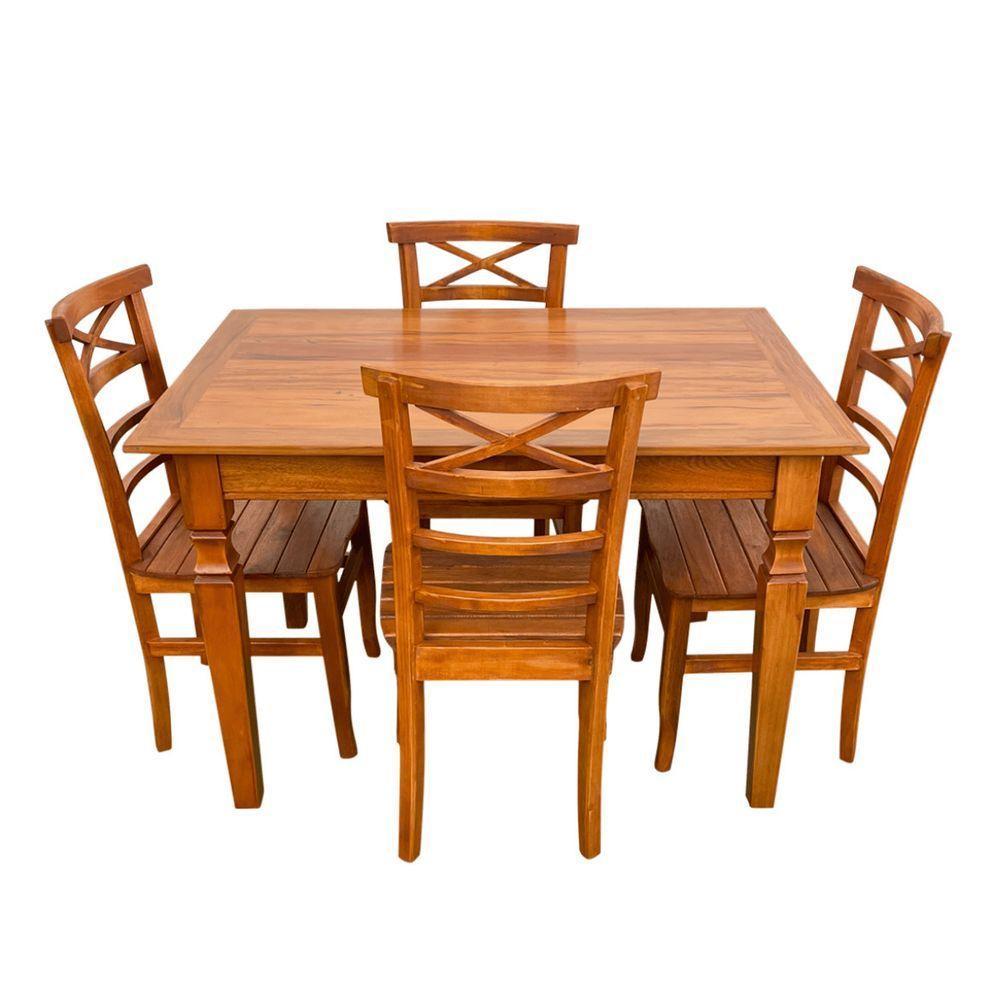 Mesa De Jantar Madeira Maciça 120 X 80 Com 04 Cadeiras Abc Sudeste Rústico - 4