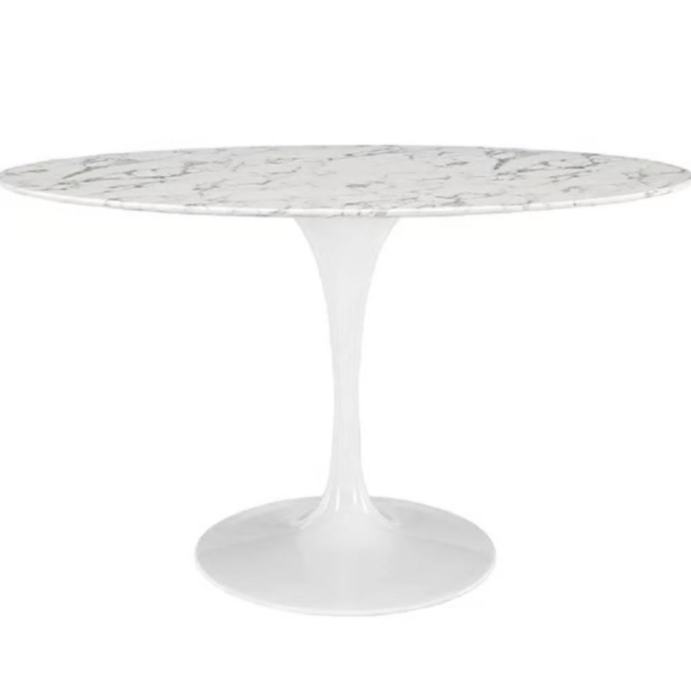 Mesa De Jantar Tulipa Saarinen Redonda 100 Cm Mármore Carrara Base Branca - 4