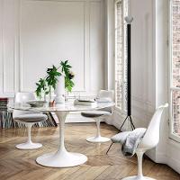 Mesa De Jantar Tulipa Saarinen Redonda 100 Cm Mármore Carrara Base Branca - 3