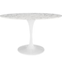 Mesa De Jantar Tulipa Saarinen Redonda 100 Cm Mármore Carrara Base Branca - 4