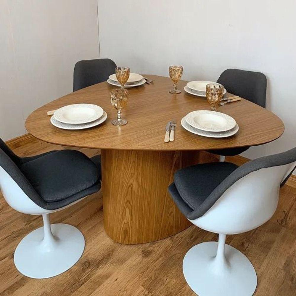 Mesa De Jantar Cone Orgânica Redonda 130x133 Cm Base Freijó Tampo Freijó - 2