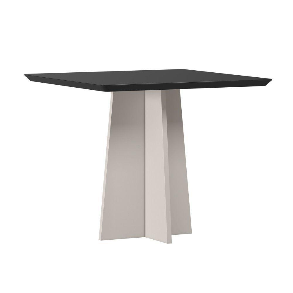 Mesa De Jantar Para 4 Lugares 90cm Tampo Quadrado Com Vidro Anitta Off White Preto - 1