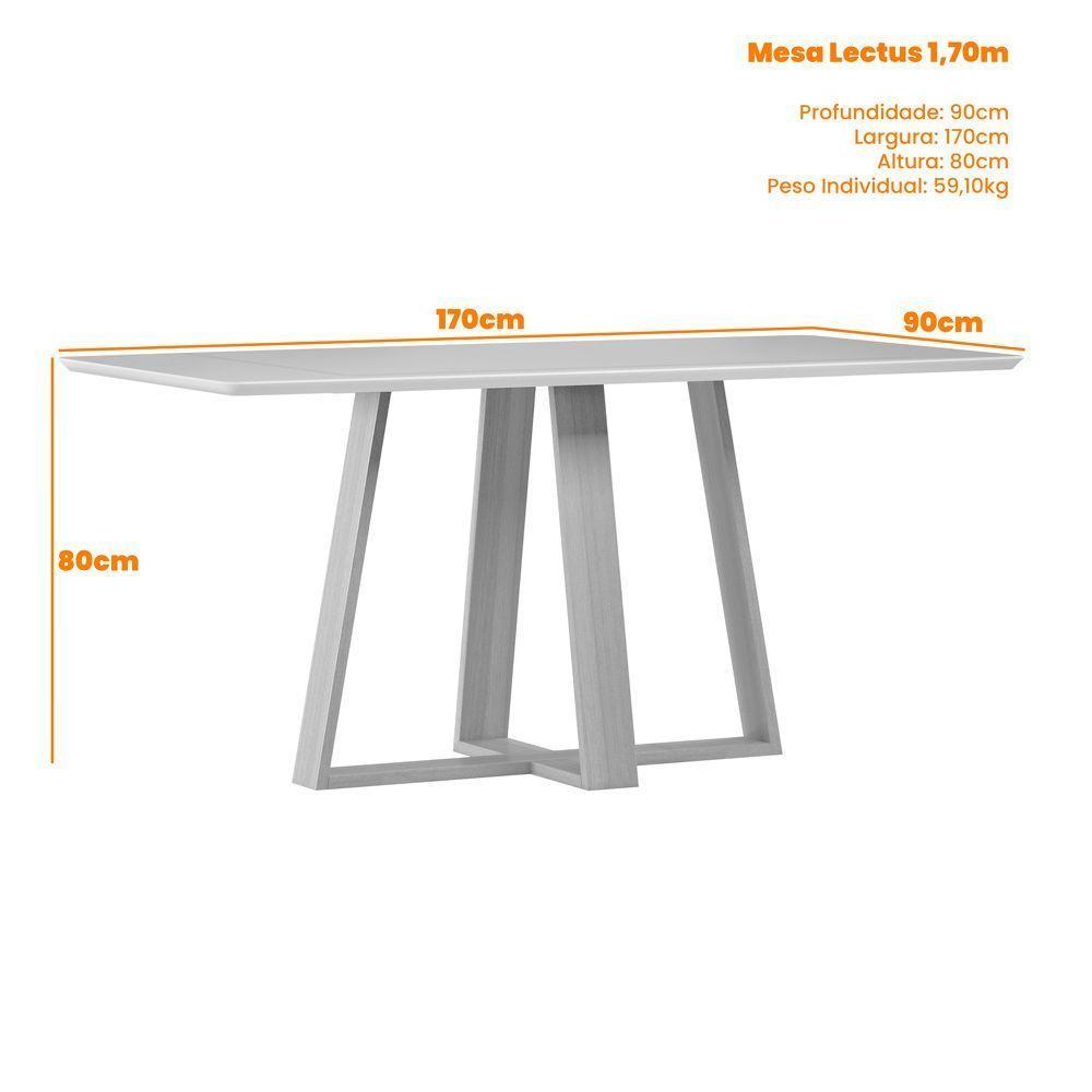 Mesa De Jantar Para 4 Lugares 1,70m Lectus Tampo Em Mdf Com Vidro Ypê Off White - 2