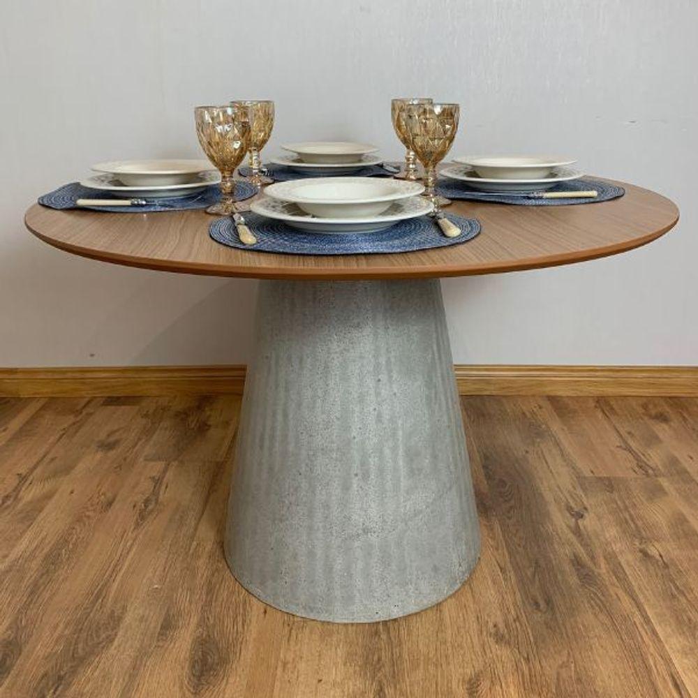 Mesa De Jantar Cone Redonda 160 Cm Base Cimento Concreto Tampo Freijó - 2