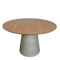 Mesa De Jantar Cone Redonda 160 Cm Base Cimento Concreto Tampo Freijó - 1