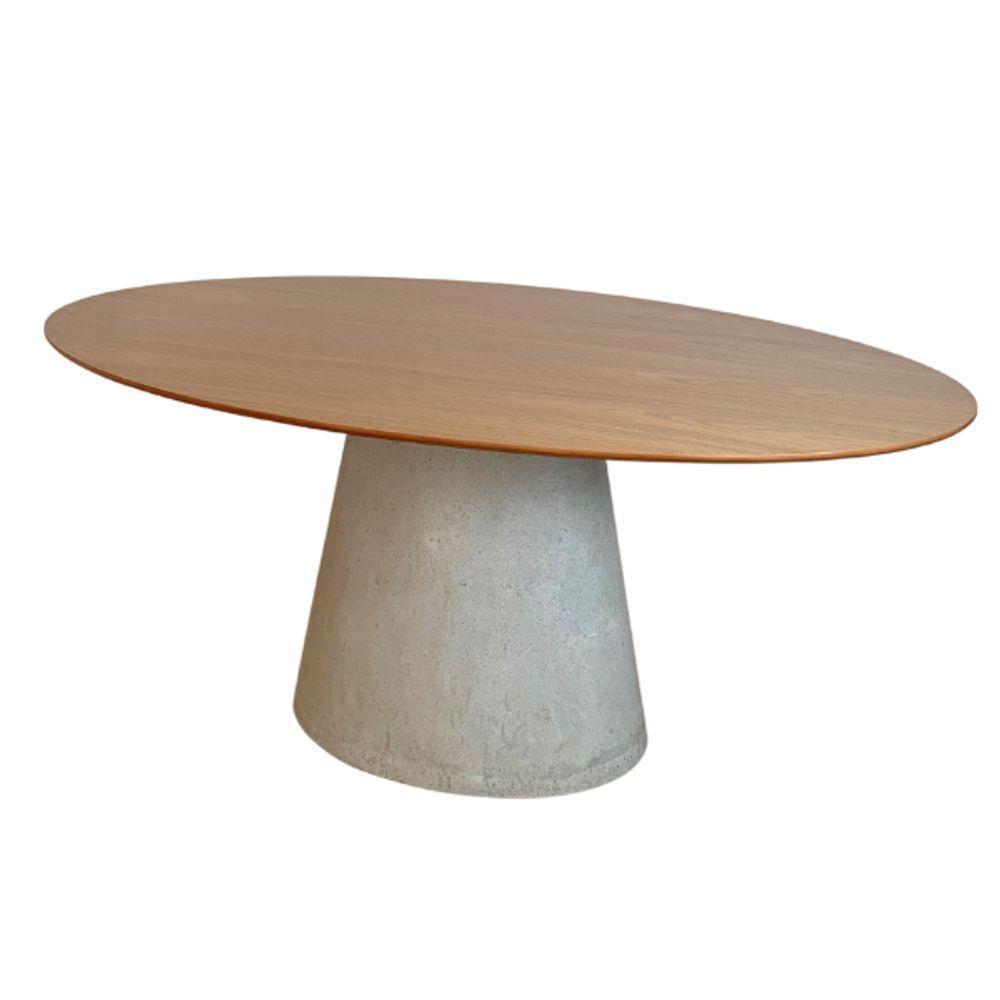 Mesa De Jantar Cone Oval 180x100 Cm Base Cimento Concreto Tampo Freijó - 3