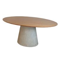 Mesa De Jantar Cone Oval 180x100 Cm Base Cimento Concreto Tampo Freijó - 3