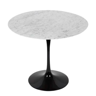 Mesa De Jantar Tulipa Saarinen Redonda 80 Cm Mármore Carrara Base Preta