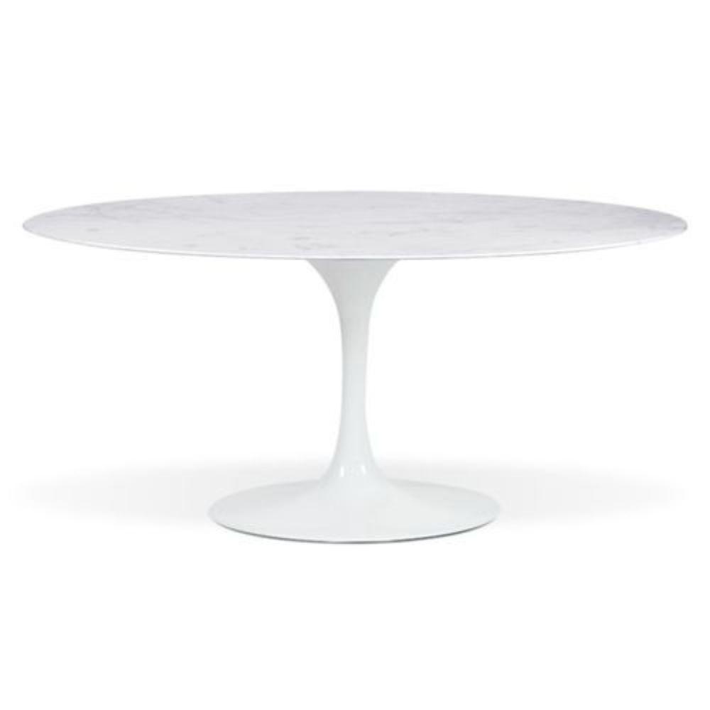 Mesa De Jantar Saarinen Oval 244x137 Cm Mármore Branco Extra Base Branca - 1