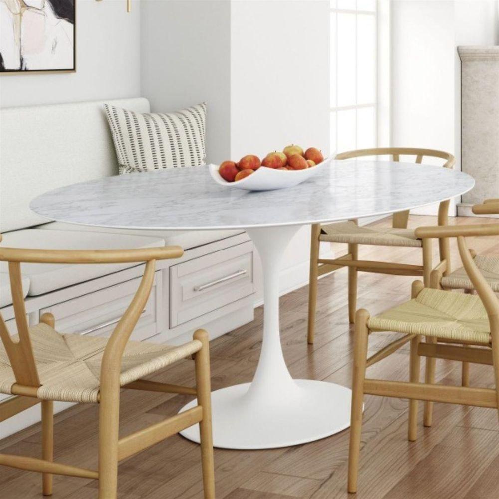 Mesa De Jantar Saarinen Oval 244x137 Cm Mármore Branco Extra Base Branca - 3