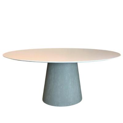 Mesa De Jantar Cone Oval 244x137 Cm Base Cimento Queimado Tampo Laqueado Branco