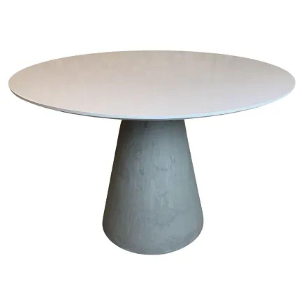 Mesa De Jantar Cone Cimento Queimado 120 Cm Tampo Laqueado Branco - 1