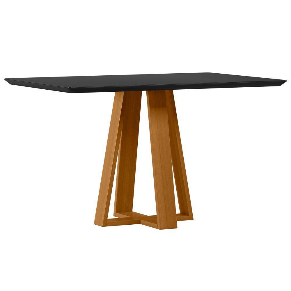 Mesa De Jantar Para 4 Lugares 1,35m Lectus Tampo Em Mdf Com Vidro Ypê Preto - 1