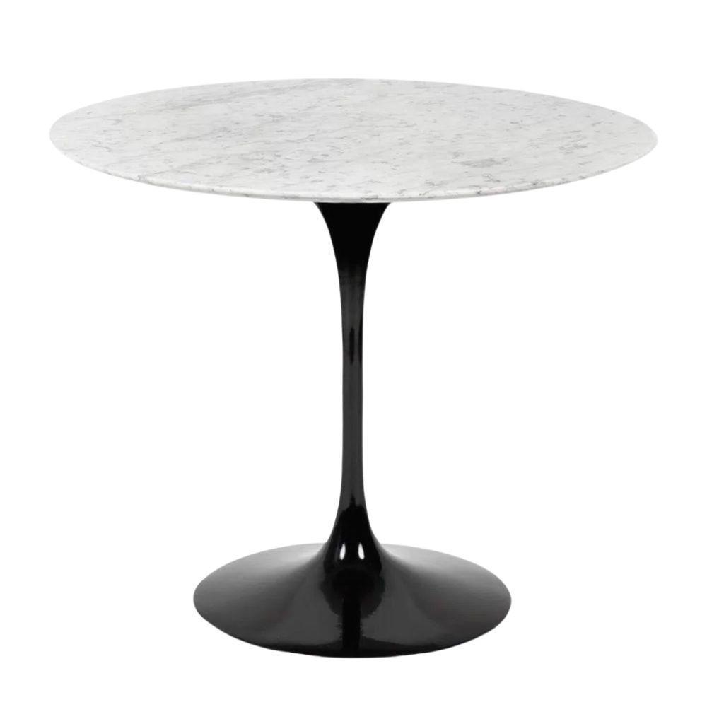 Mesa De Jantar Tulipa Saarinen Redonda 150 Cm Mármore Carrara Base Branca - 3