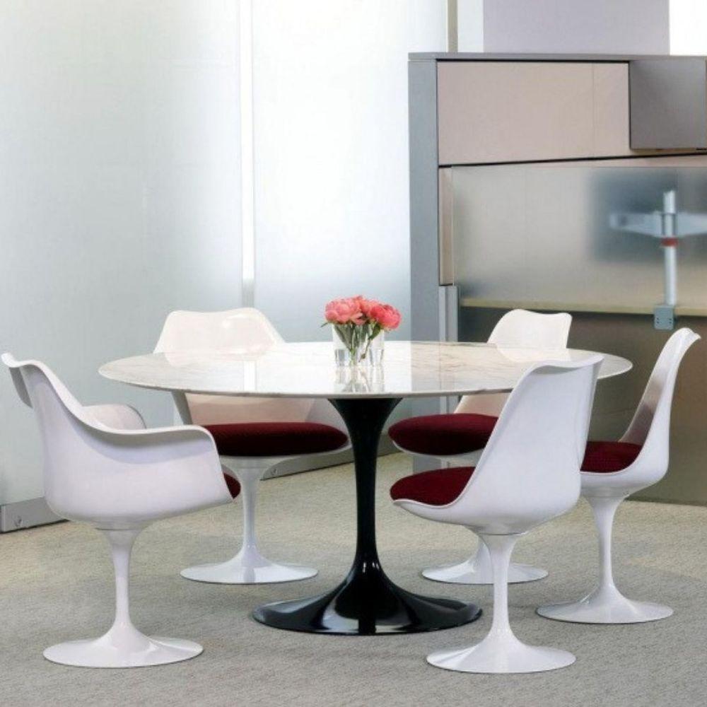 Mesa De Jantar Tulipa Saarinen Redonda 90 Cm Mármore Branco Extra Cor Preto - 3