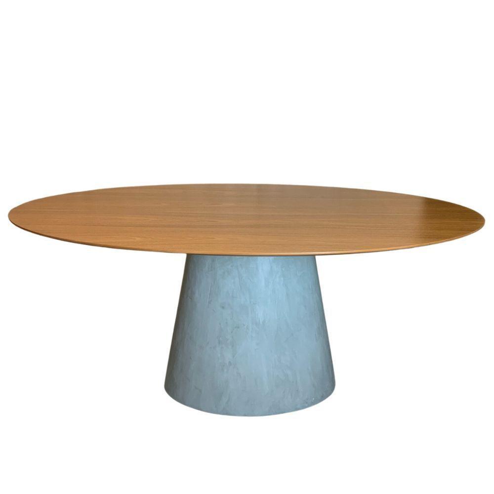 Mesa De Jantar Cone Oval 120x80 Cm Base Cimento Queimado Tampo Freijó - 1