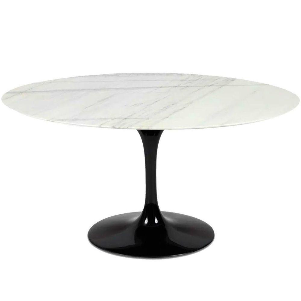 Mesa De Jantar Saarinen Oval 244x137 Cm Mármore Branco Extra Base Preta - 1