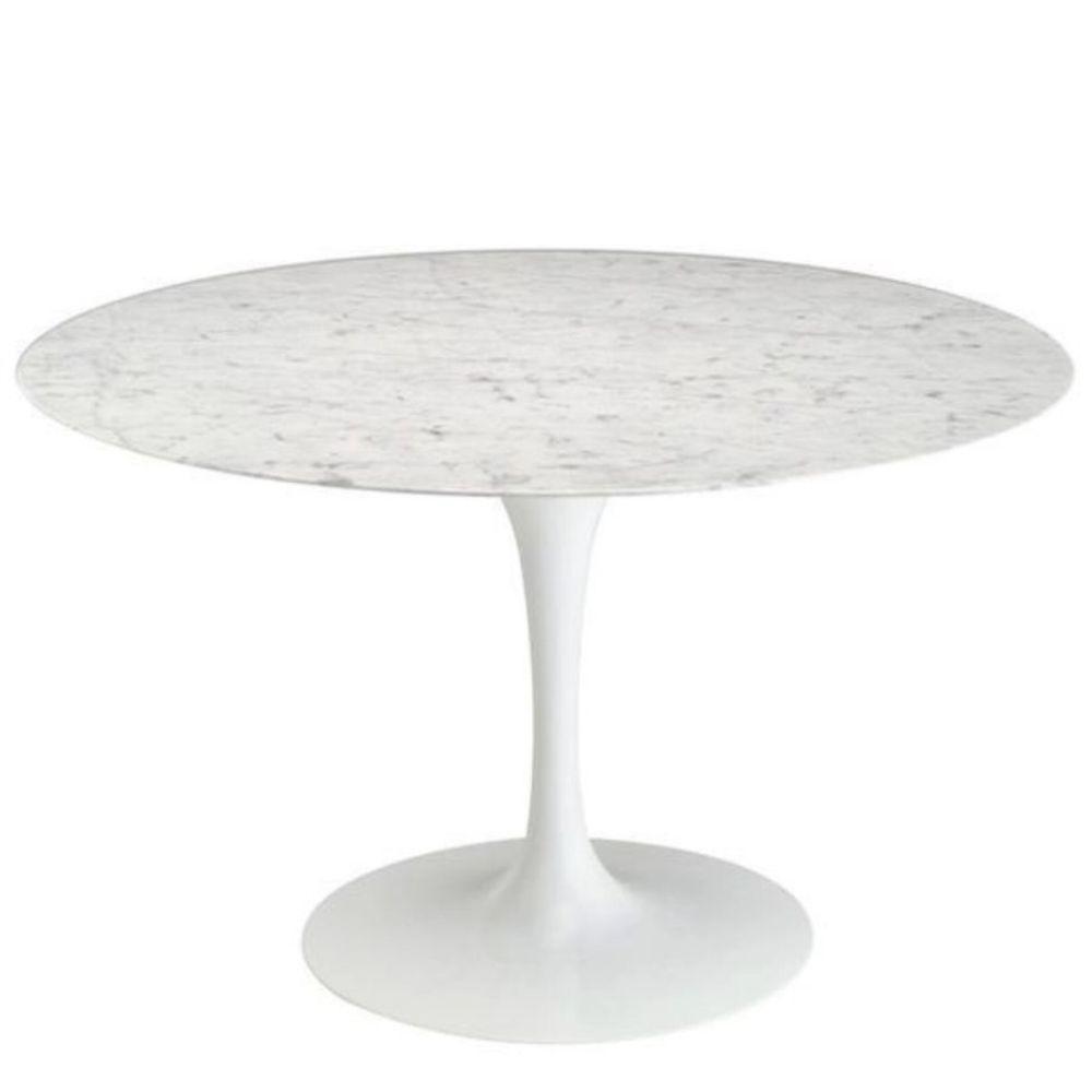 Mesa De Jantar Tulipa Saarinen Redonda 120 Cm Mármore Carrara Base Branca - 1