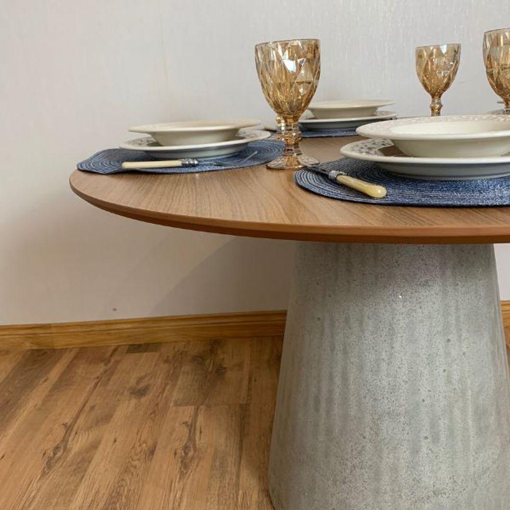 Mesa De Jantar Cone Redonda 100 Cm Base Cimento Concreto Tampo Freijó - 3