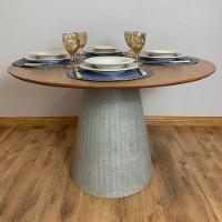 Mesa De Jantar Cone Redonda 100 Cm Base Cimento Concreto Tampo Freijó - 2