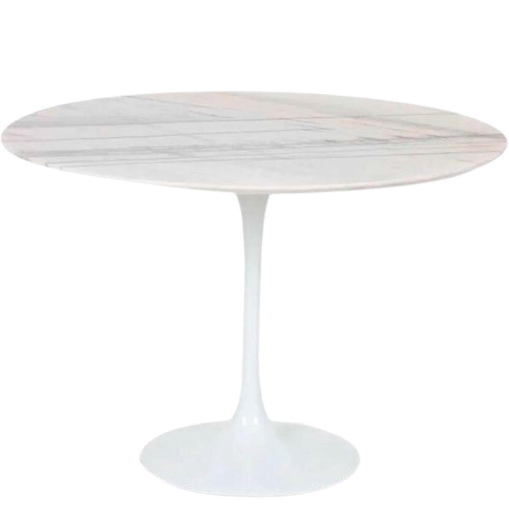 Mesa De Jantar Tulipa Saarinen Redonda 140 Cm Mármore Branco Extra Cor Branco - 1