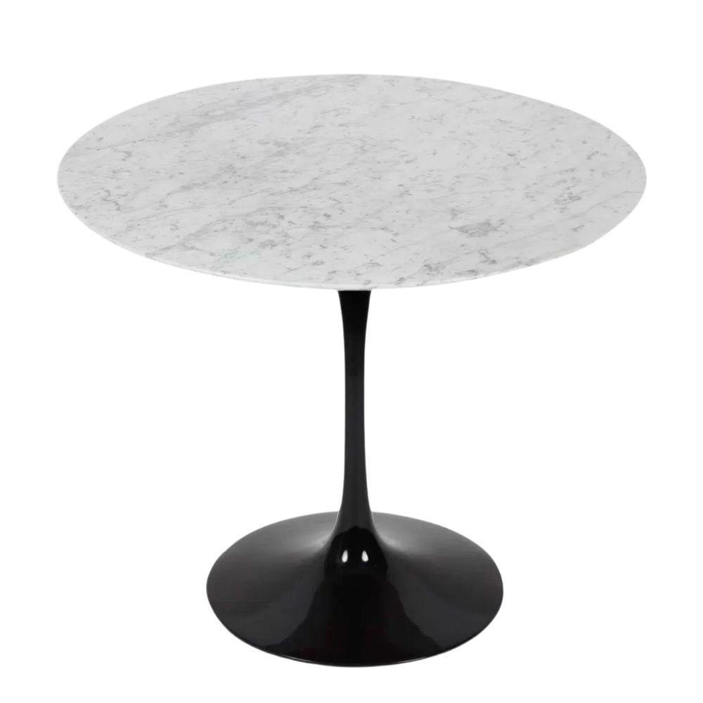Mesa De Jantar Tulipa Saarinen Redonda 100 Cm Mármore Carrara Base Preta - 1