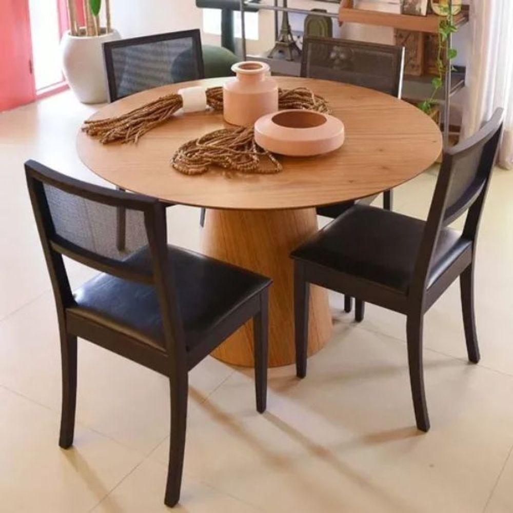 Mesa De Jantar Cone Redonda 100 Cm Base Madeira Freijó Tampo Freijó - 3