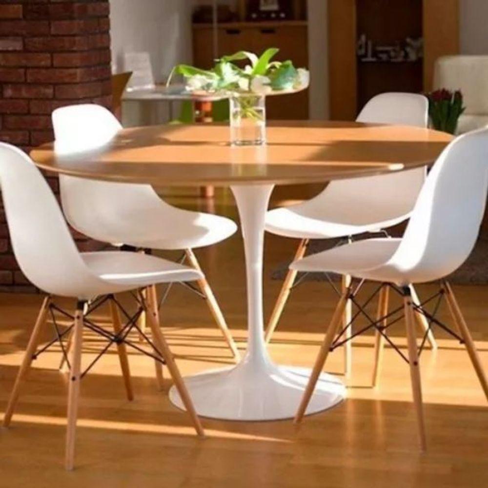 Mesa De Jantar Tulipa Saarinen Redonda 90 Cm Tampo Freijó Cores Branco - 3
