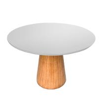 Mesa De Jantar Cone Redonda 120 Cm Base Madeira Freijó Tampo Laqueado Branco - 1