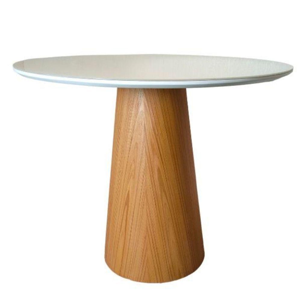 Mesa De Jantar Cone Redonda 160 Cm Base Madeira Freijó Tampo Laqueado Branco - 5