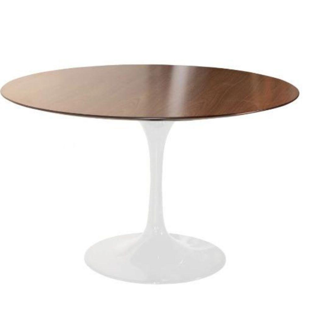 Mesa De Jantar Tulipa Saarinen Redonda 150 Cm Tampo Imbuia Base Branca - 1