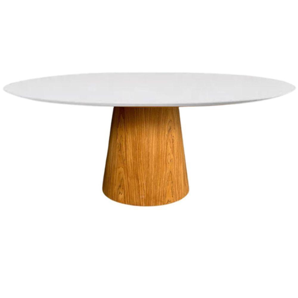 Mesa De Jantar Cone Oval 137x90 Cm Tampo Laca Branca Base Freijó Marrom - 1