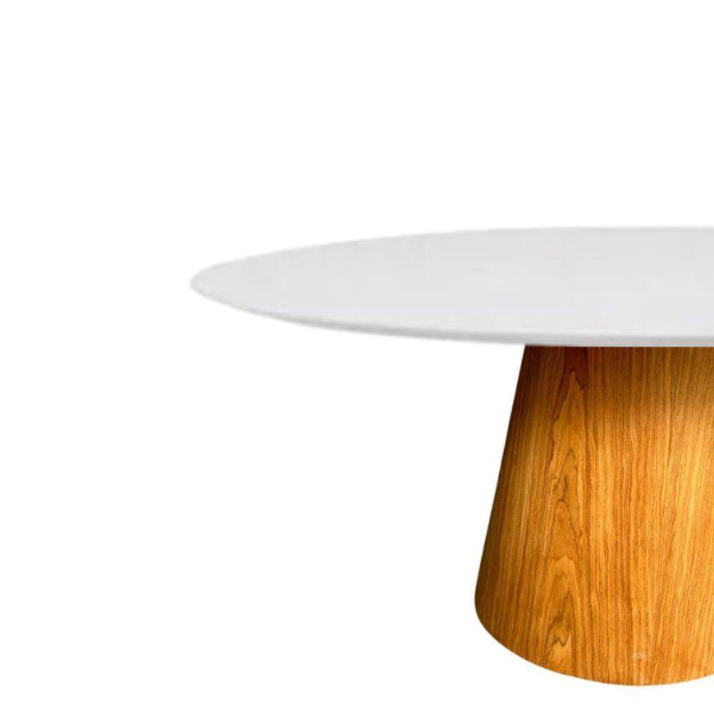 Mesa De Jantar Cone Oval 137x90 Cm Tampo Laca Branca Base Freijó Marrom - 2