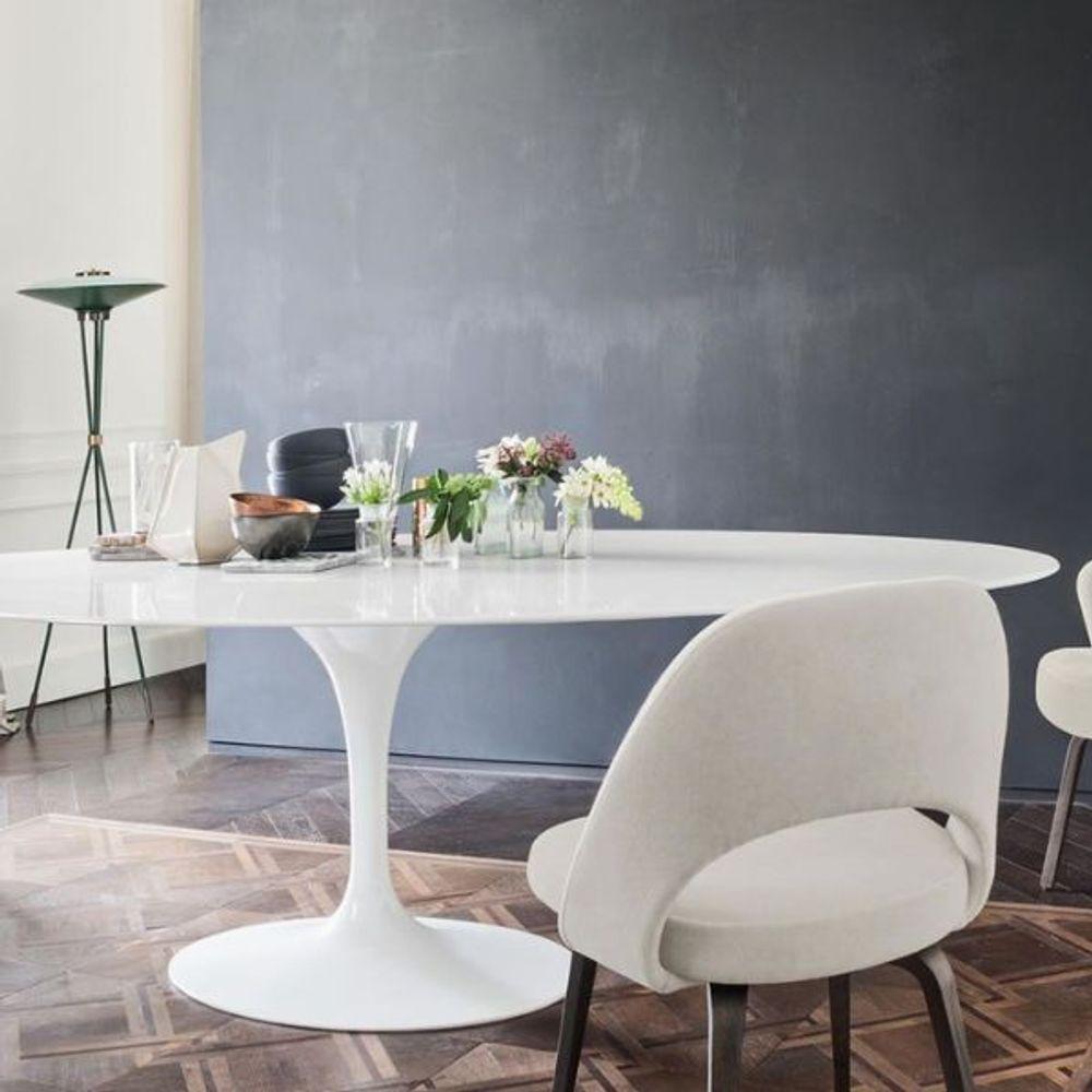 Mesa De Jantar Tulipa Saarinen Oval 244x137 Cm Tampo Laqueado Cores Branco - 2