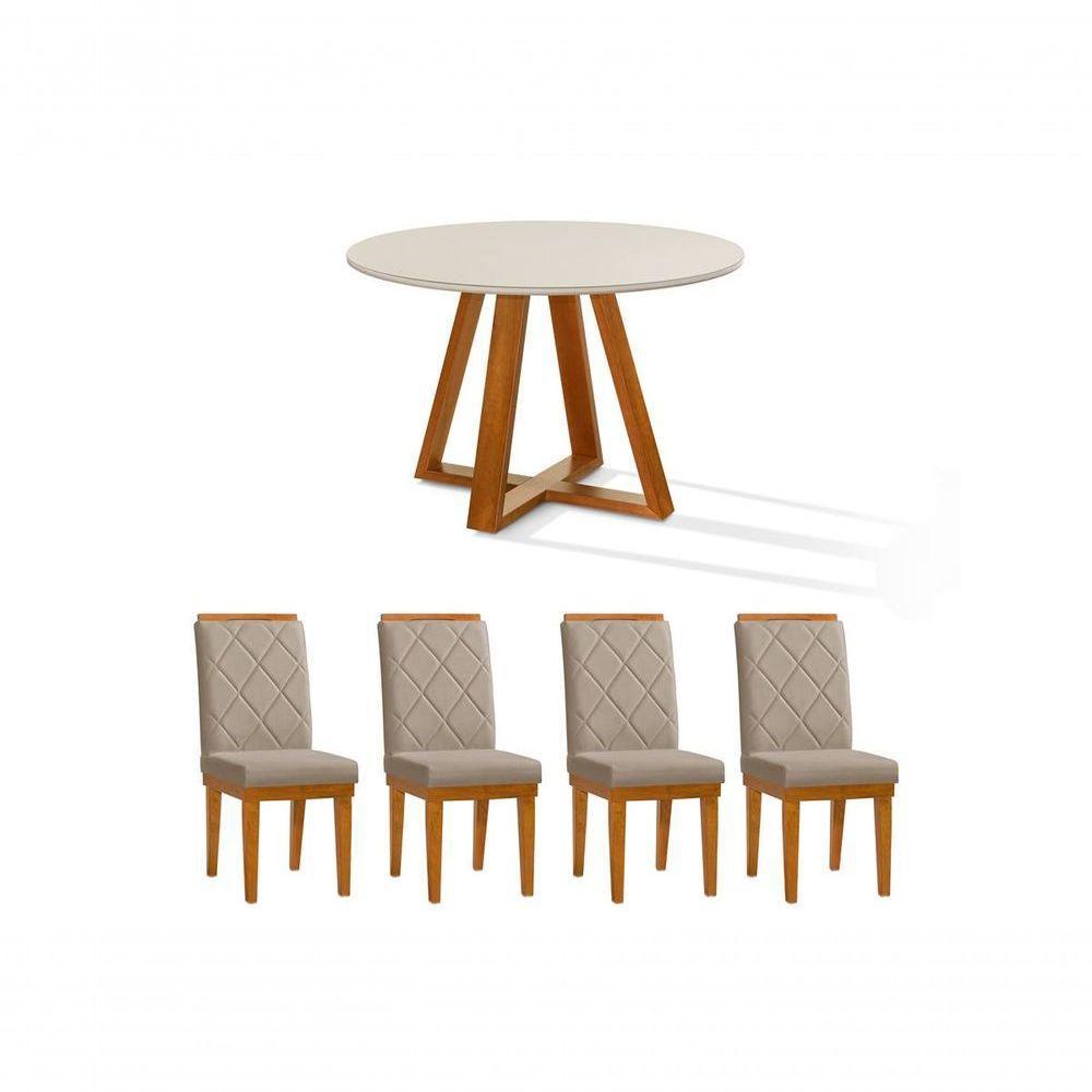 Mesa Redonda De Jantar Bela Com Pés Madeira Tampo Vidro/mdf - 2