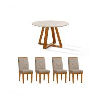 Mesa Redonda De Jantar Bela Com Pés Madeira Tampo Vidro/mdf - 2