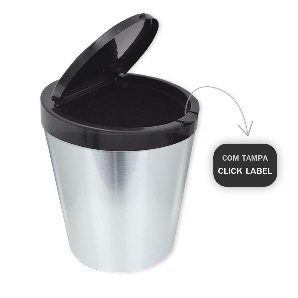Lixeira Cesto 10 Litros Tampa Click Label Redonda Cor Prata Inox - 3