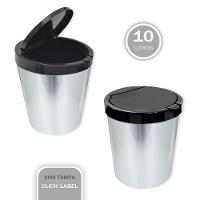 Lixeira Cesto 10 Litros Tampa Click Label Redonda Cor Prata Inox - 4