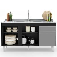 Balcão Gabinete Com Pia Inox 150cm 3 Portas 1 Gaveta Dakota Preto-cinza - Lumil - 8