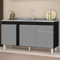 Balcão Gabinete Com Pia Inox 150cm 3 Portas 1 Gaveta Dakota Preto-cinza - Lumil - 9