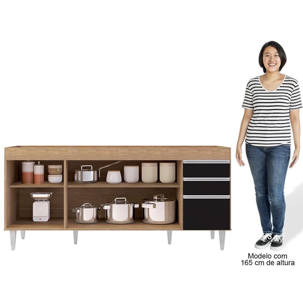 Balcão Gabinete 160cm Sem Tampo 4 Portas 2 Gavetas Arkansas Castanho-preto - Lumil Móveis - 3