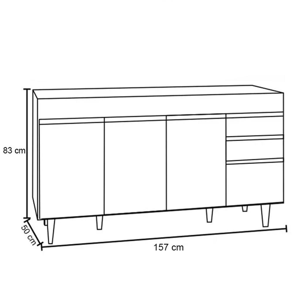 Balcão Gabinete 160cm Sem Tampo 4 Portas 2 Gavetas Arkansas Castanho-preto - Lumil Móveis - 4