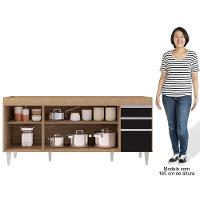 Balcão Gabinete 160cm Sem Tampo 4 Portas 2 Gavetas Arkansas Castanho-preto - Lumil Móveis - 3