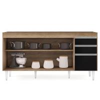 Balcão Gabinete 160cm Sem Tampo 4 Portas 2 Gavetas Arkansas Castanho-preto - Lumil Móveis - 5