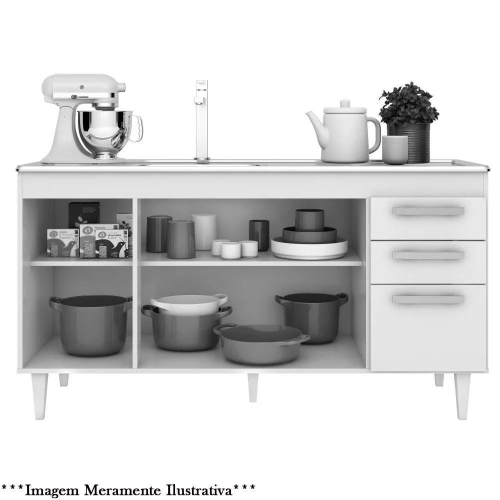 Balcão Gabinete Para Pia 150cm 4 Portas 2 Gavetas Com Tampo Lis L03 Branco - Mpozenato - 4