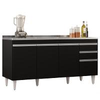 Balcão Gabinete Com Pia Inox 160cm Arkansas Preto - Lumil - 1