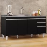 Balcão Gabinete Com Pia Inox 160cm Arkansas Preto - Lumil - 7