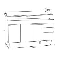 Balcão Gabinete Para Pia 150cm Com Tampo 4 Portas 2 Gavetas Marrocos Branco-preto - Lumil - 2